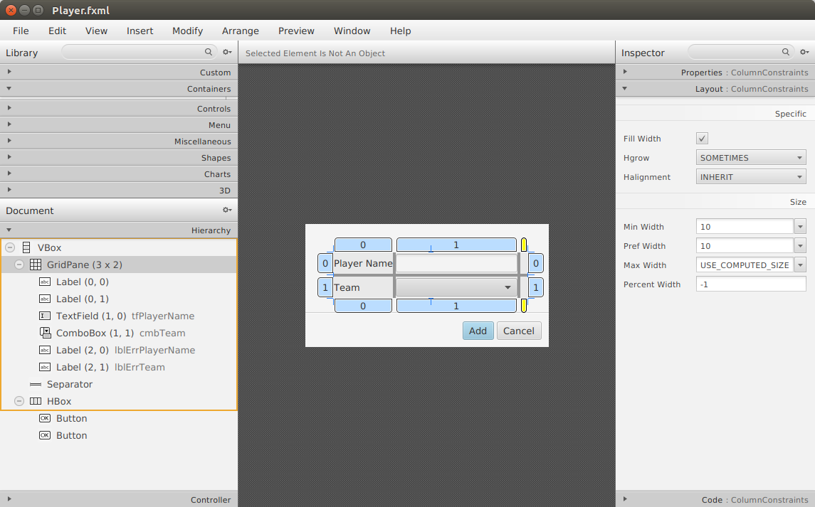 Screenshot of Scene Builder Showing FXML of Dialog