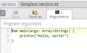 Screenshot of Upper Part of try.kotlinlang.org