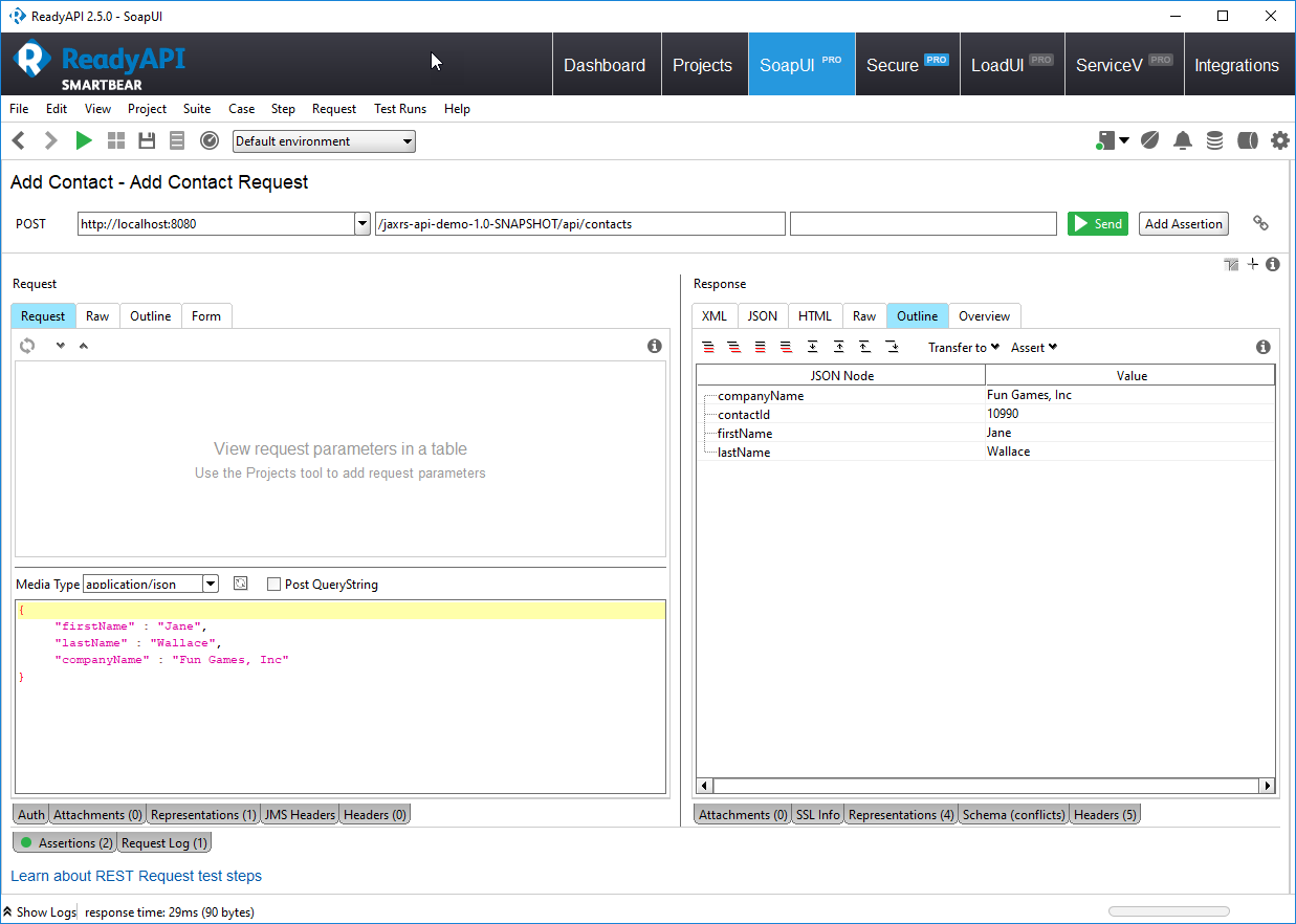 ReadyAPI Request / Response Window