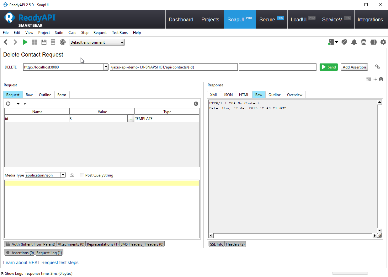 ReadyAPI Request / Response Window